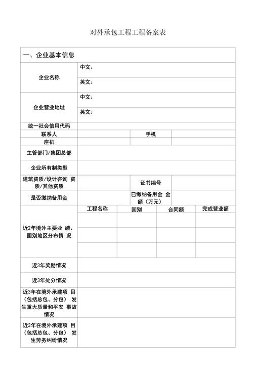 对外承包工程项目备案表